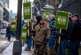 Hundreds of forestry workers and supporters gather for a rally in front of Province House on Thursday, Dec. 19, 2019. Northern Pulp says it will shut down its Pictou Country mill if the government doesn't extend the Boat Harbour Act deadline.