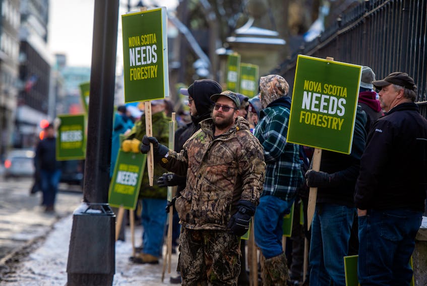 Hundreds of forestry workers and supporters gather for a rally in front of Province House on Thursday, Dec. 19, 2019. Northern Pulp says it will shut down its Pictou Country mill if the government doesn't extend the Boat Harbour Act deadline.
