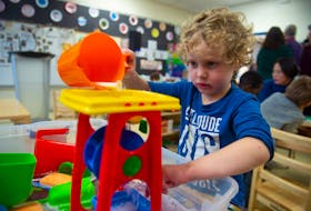 Pre-primary student Noah Grover plays in his classroom prior to an announcement at Chebucto Heights Elementary on Tuesday, February 11, 2020. The pre-primary program is being expanded to the remaining 48 schools who didn't already have it.