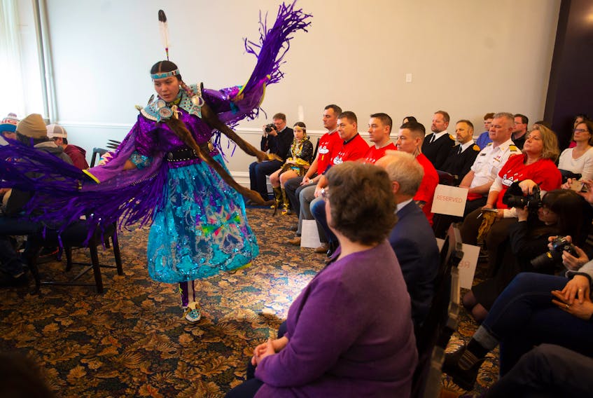 Fancy shawl dancer Tehya Milliea performs at the 2020 North American Indigenous Games volunteer launch inside Halifax City Hall on Friday, February 21, 2020. The games will take place between July 12-19 and 3,000 volunteers are needed.