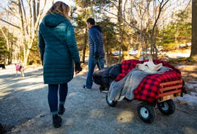Sarah MacKeigan and Rodney Habib take Sammie for a walk through Shubie Park on Friday, February 21, 2020. Sammie has ALS but still enjoys walks through the park.