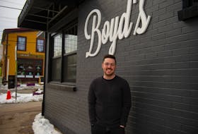 Greg Richard poses for a photo outside his new pharmacy Boyd's Pharmasave in the former Smith's Bakery building on Agricola St. on Monday, Feb. 22, 2021. Richard is planning to be open by the end of the month.