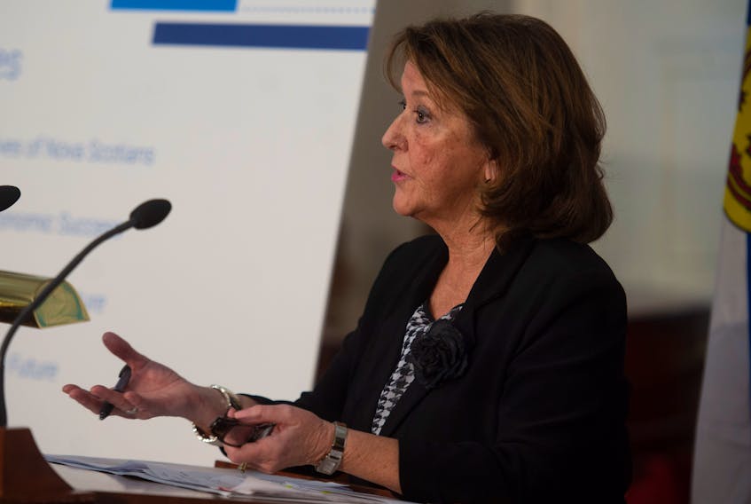 Nova Scotia Finance Minister Karen Casey explains the details of her budget on Feb. 25, 2020.