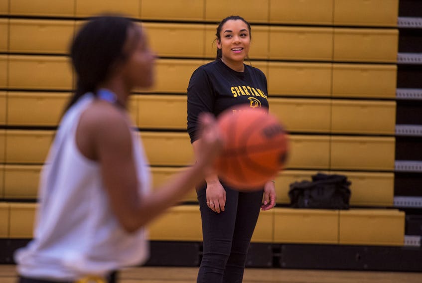 Dartmouth Spartans girls' basketball head coach Marika Williams watches her players during practice at Dartmouth High on Monday. The Spartans enter this weekend's NSSAF championship at Horton High School as the No. 1 seed.
