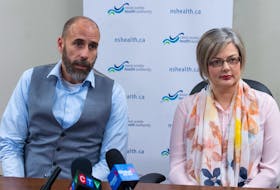 Dr. Todd Hatchette, chief of microbiology with the Nova Scotia Health Authority and Bethany McCormick, senior director of strategy, planning and performance at the NSHA, speak at a COVID-19 press conference in Bayers Lake on Thursday, March 12, 2020.