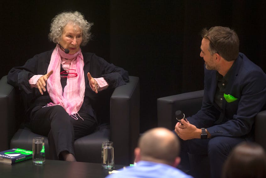 Margaret Atwood and fellow author Alexander MacLeod discuss Atwood’s new book The Testaments at the Halifax Central Library on Thursday night. Atwood was in Halifax as part of the national tour for the novel, which is a sequel to The Handmaid’s Tale.
Ryan Taplin - The Chronicle Herald