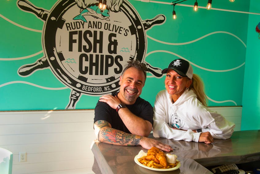 Jeff Supple and Rochelle Tucker, co-owners of Rudy and Olive's Fish & Chips, at their Bedford Highway restaurant on Monday, November 9, 2020.