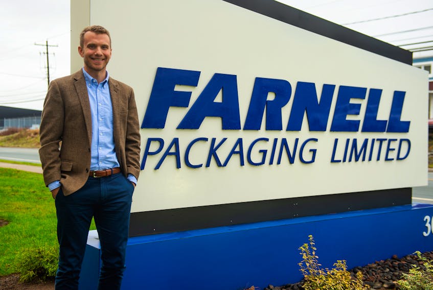 Joel Rudolph, vice-president, strategy and business development with Farnell Packaging Limited, poses for a photo in front of his company's Burnside facilities on Wednesday, December 2, 2020.