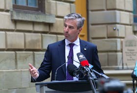 Nova Scotia Conservative Leader Tim Houston speaks to the media on the grounds of Province House Wednesday morning. The party has released a school reopening plan for September.