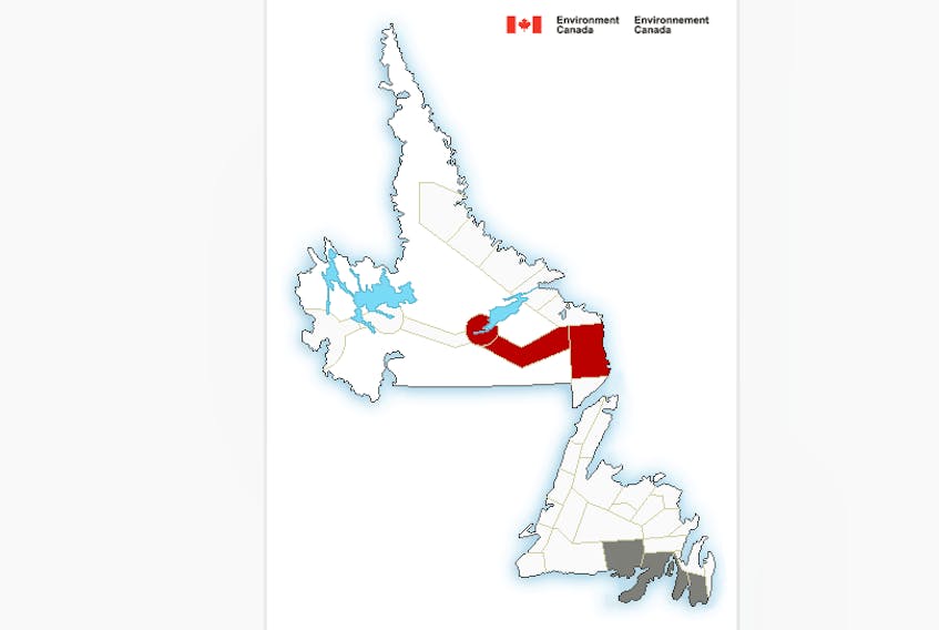 This map from Environment Canada outlines the latest weather alert for Newfoundland and Labrador.