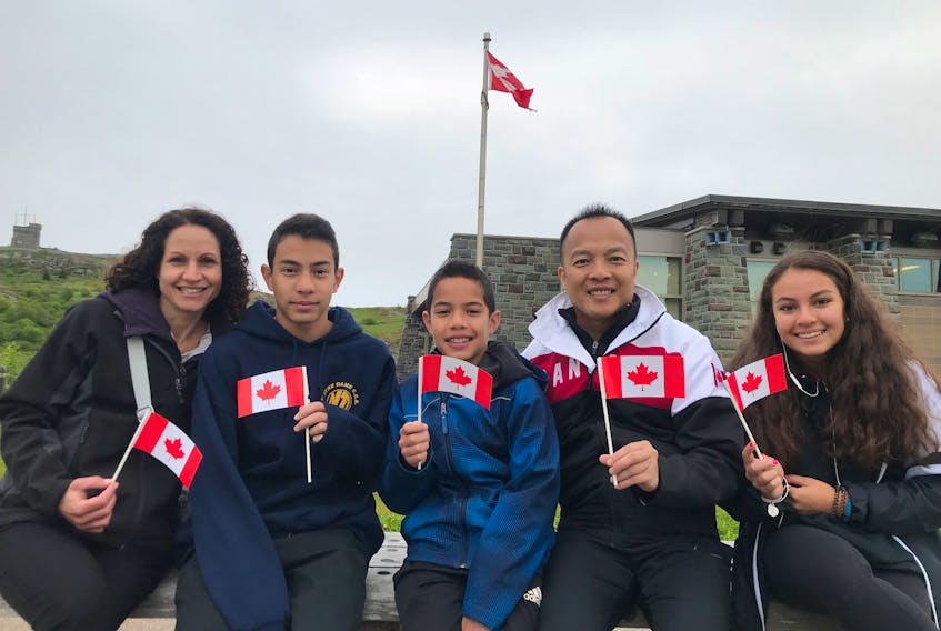 Trong Nguyen brought his family to St. John’s to see where his new life began after his parents fled with him and his siblings and Trong’s aunt from Vietnam in 1979. From left on Signal Hill are Trong’s wife Natalie, their sons Andrew, 14 and Alex, 12, Trong and their daughter Sarah, 16.