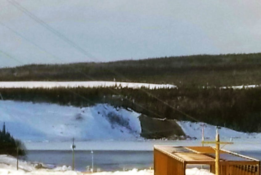 A landslide on the Lower Churchill River Saturday evening has increased residents’ worries that anchoring the dam on the North Spur is a recipe for disaster. —Facebook photo