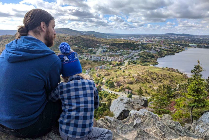 Terry Doyle and his 5-year-old son, Burgess, enjoying a hike on a trail overlooking St. John’s. — Allison Doyle photo