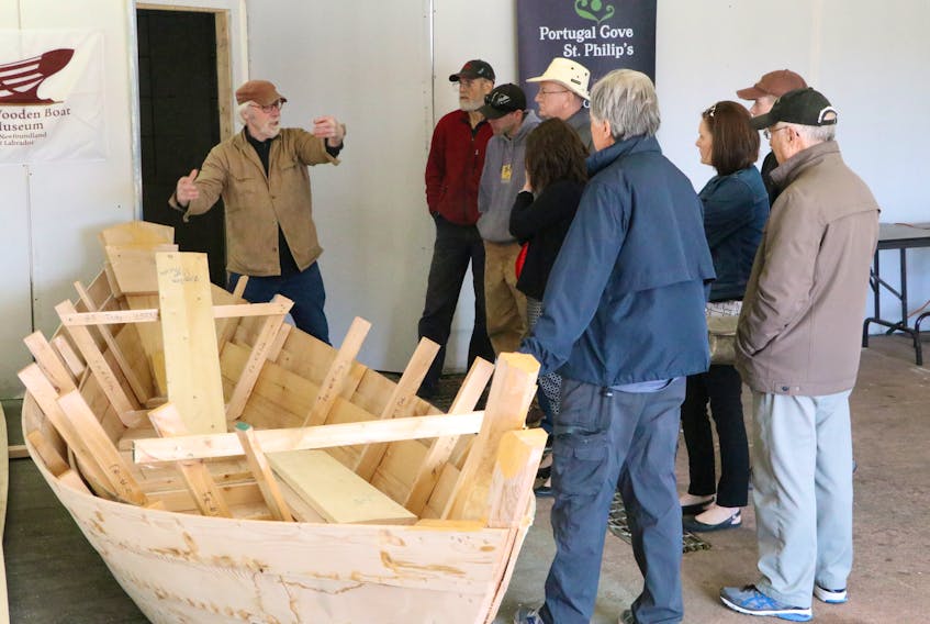 Master boat builder Jerome Canning of the Wooden Boat Museum of Newfoundland and Labrador explains the process of building a wooden dory to participants of a workshop in Portugal Cove/St. Philip’s Monday afternoon.