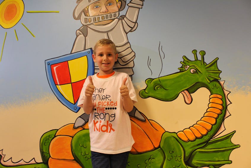“Hopefully it makes other kids feel better,” Kaleb Slaney, 6, said of a mural left at the Janeway Children’s Hospital by his family as a way to say thank you to the staff, and to mark the end of his three years of chemotherapy treatments.
