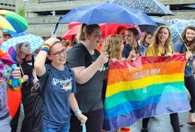 The Indian River High School Gender Sexuality Alliance led the way at the St. John’s Pride Parade on Sunday. — David Maher photo