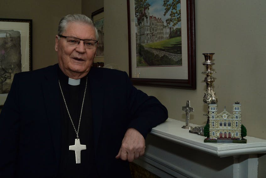 Archbishop Martin Currie of the Roman Catholic Archdiocese of St. John’s will celebrate the 50th anniversary of his joining the priesthood this spring, having been ordained in Sheet Harbour, N.S., on May 12, 1968. Currie will turn 75 in December, and hopes to retire in Nova Scotia. He is shown here in his Archdiocese of St. John’s office on Wednesday, when he spoke to The Telegram about his 50 years in the clergy.