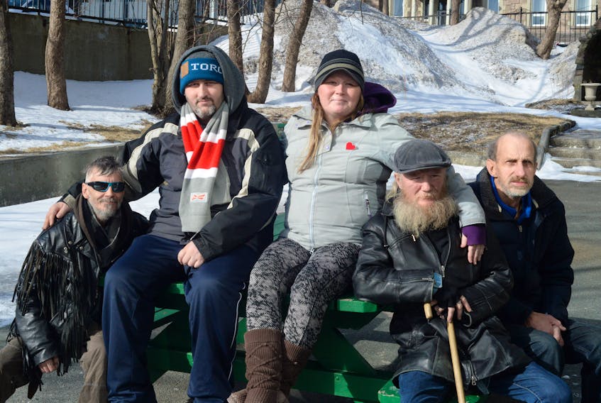 On Wednesday, The Telegram visited the Gathering Place and spoke to some people about the weather and the help they get at the Gathering Place. Posing outside the Gathering Place are (from left) Joseph Howell, Billy Murray, Robyn Byrne, Gerard Murphy and Robert Rideout.