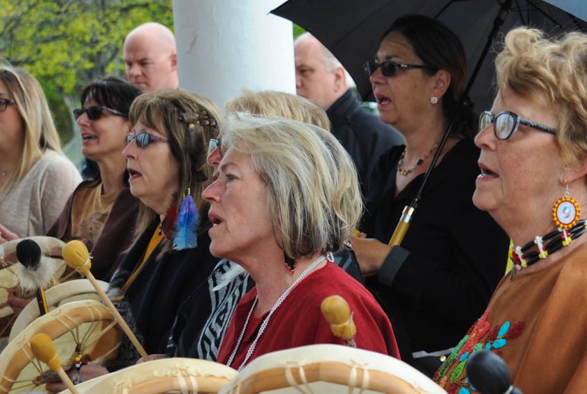 Members of the Corner Brook Aboriginal Women’s Association’s drumming group performed a welcoming song in Majestic Square in Corner Brook Monday in advance of National Indigenous Peoples Day, which is today.