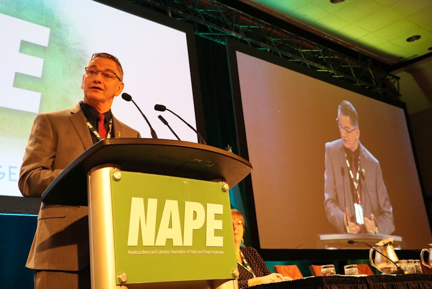NAPE president Jerry Earle, in a speech to members attending a convention in St. John’s Friday, offers optimism about reaching collective agreements by the end of the year in public-sector bargaining with the provincial government. He said the tone of negotiations changed after the departure of former finance minister Cathy Bennett. See story, page A6