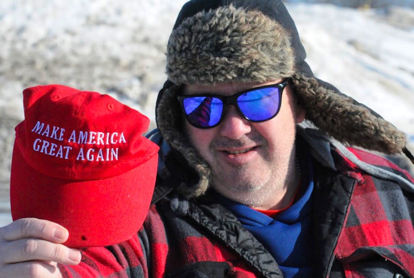 St. John’s resident Kenny Hanlon displays a “Make America Great Again” ball cap Friday morning. Many Newfoundlanders and Labradorians are fascinated with United States president Donald Trump.