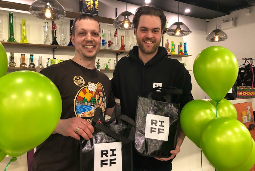 Kenneth Oliver (left), owner of The Herbal Centre on Kenmount Road, said his shop celebrated the first 420 since the legalization of cannabis with giveaways, cake, and product representatives on site, including Jacob Pratt (right) with Great North Distributors. While past 420 celebrations in Canada were often paired with legalization protests, Oliver said this year “it’s definitely exciting because it almost seems like it’s a real holiday now”. April 20 has been a designated day for cannabis-related celebrations for many years, with its origins often attributed to a group of students in California in the early 1970s.