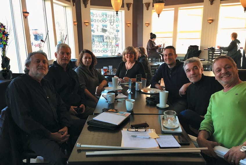 The founders of Independent Publishers of Newfoundland and Labrador at their first meeting (from left): Herb Hopkins, John Greene, Liz Graham, Daphne MacNeil, Scott Bartlett, Marin Darmonkow and Jeff Kelland.