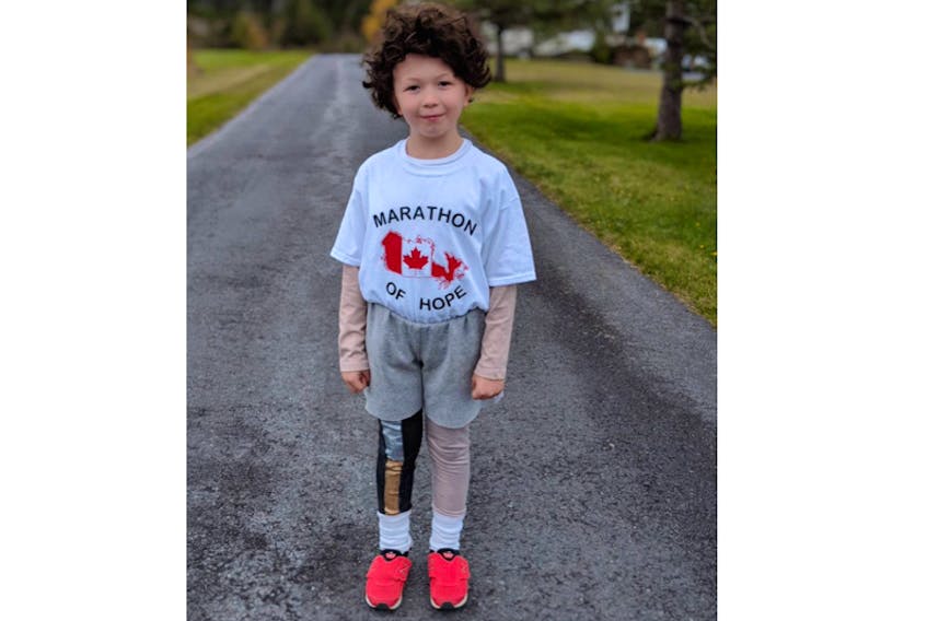 Seven-year-old Ethan Smallwood is dressing up this Halloween as his hero, Terry Fox, and will go door to door to collect donations for the Terry Fox Foundation and cancer research.