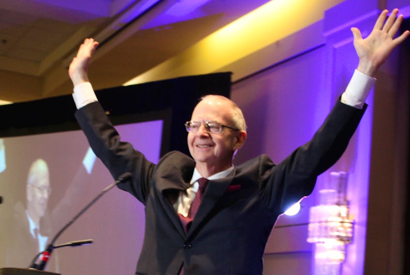 Ches Crosbie greets supporters at the Delta Hotel in St. John’s on Saturday night after winning the leadership of the Progressive Conservative party.