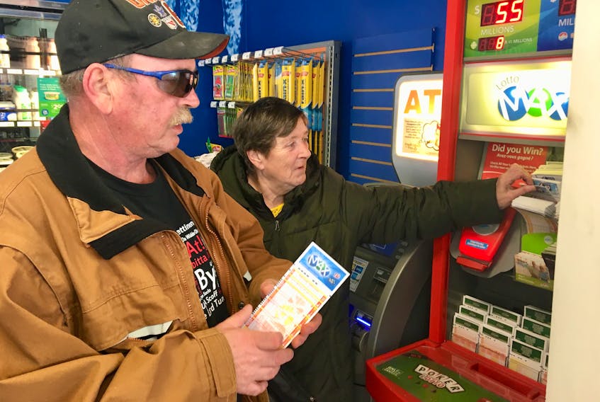 Anthony Saunders and his sister, Edith Burt, stopped into the North Atlantic Orange Store on Thorburn Road in St. John’s Tuesday to buy a Lotto Max ticket for this week’s draw.