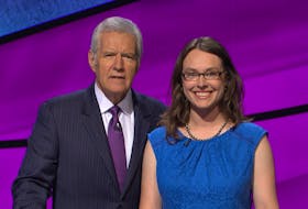 Kirsten Morry with “Jeopardy!” host Alex Trebak.