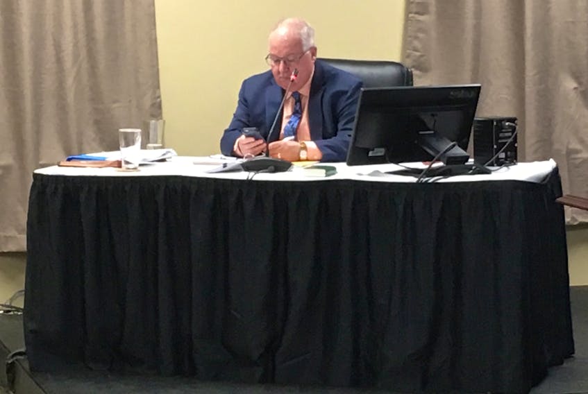 Memorial University economist Wade Locke testifies Tuesday at the Commission of Inquiry Respecting the Muskrat Falls Project in St. John’s.