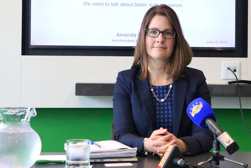 Amanda Dean, the Insurance Bureau of Canada’s vice-president Atlantic, speaks to reporters Thursday about why the IBC believes a $5,000 compensation cap on minor injuries is the best option for the province’s insurance industry.