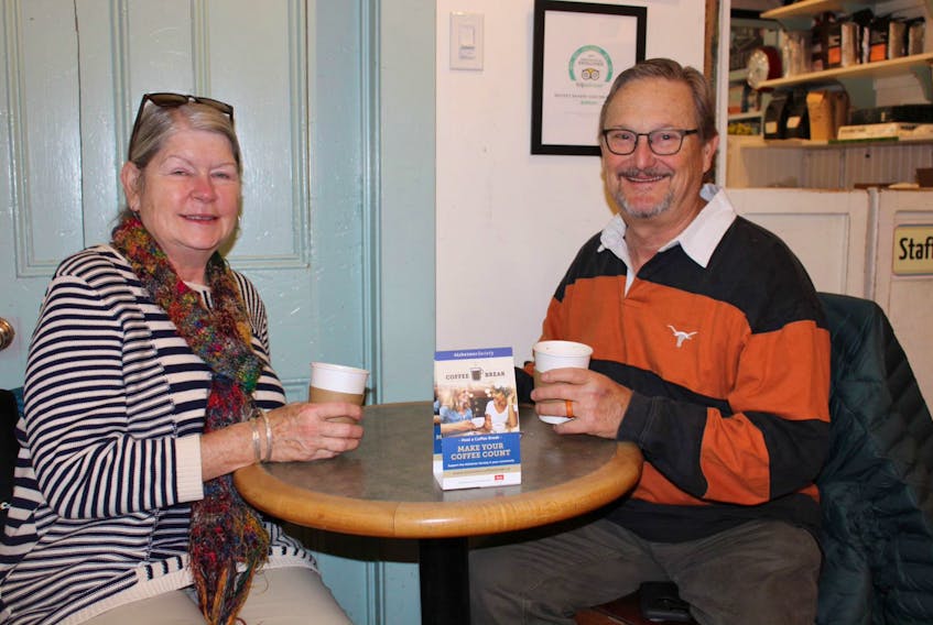 Jean Marie and Allen Jenkins of Lewisville, Texas, stopped by Rocket Bakery for a coffee Thursday as they travel around the province on vacation.