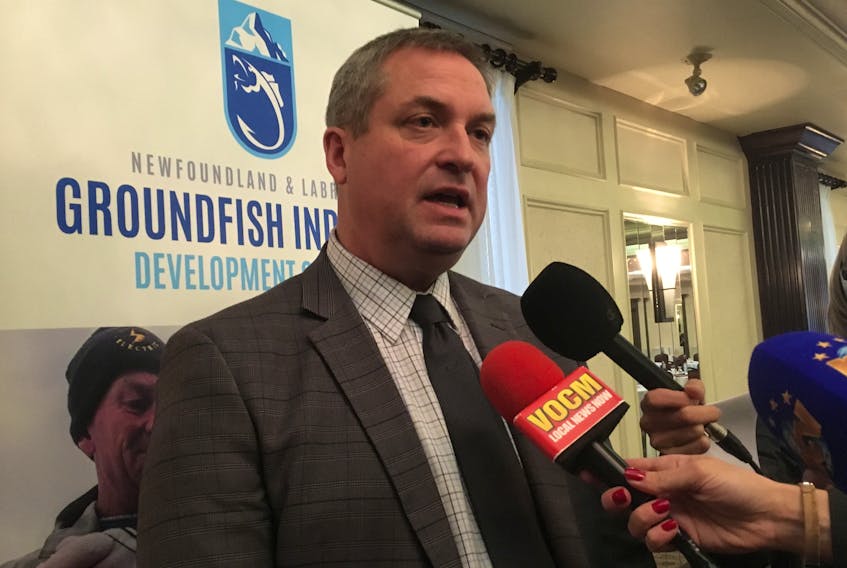 Fisheries and Land Resources Minister Gerry Byrne takes qustions from reporters following a speech to the Groundfish Industry Development Council at the Comfort Inn in St. John’s on Wednesday.