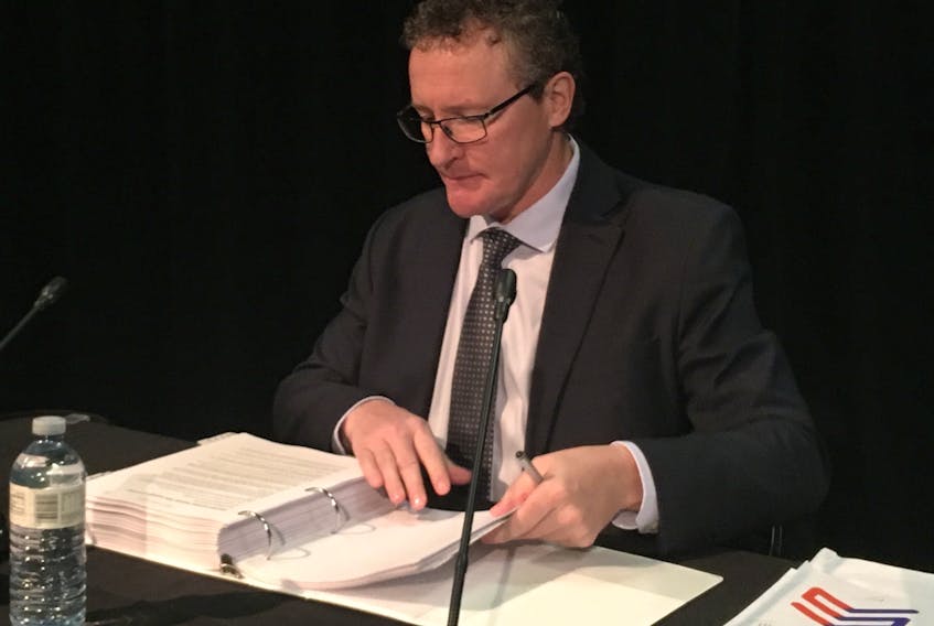 Derrick Dalley prepares to give testimony at the Muskrat Falls Inquiry in Happy Valley-Goose Bay on Wednesday. Dalley was the minister responsible for natural resources when the Muskrat Falls project reached financial close in November 2013.