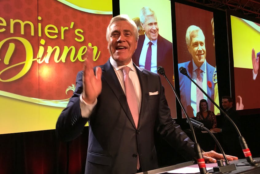 Premier Dwight Ball speaks Thursday night at a Liberal party fundraising dinner in St. John’s.
