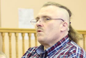Allan Potter, 55, awaits the judge before closing submissions in his murder trial start in Newfoundland and Labrador Supreme Court in St. John's Monday afternoon.