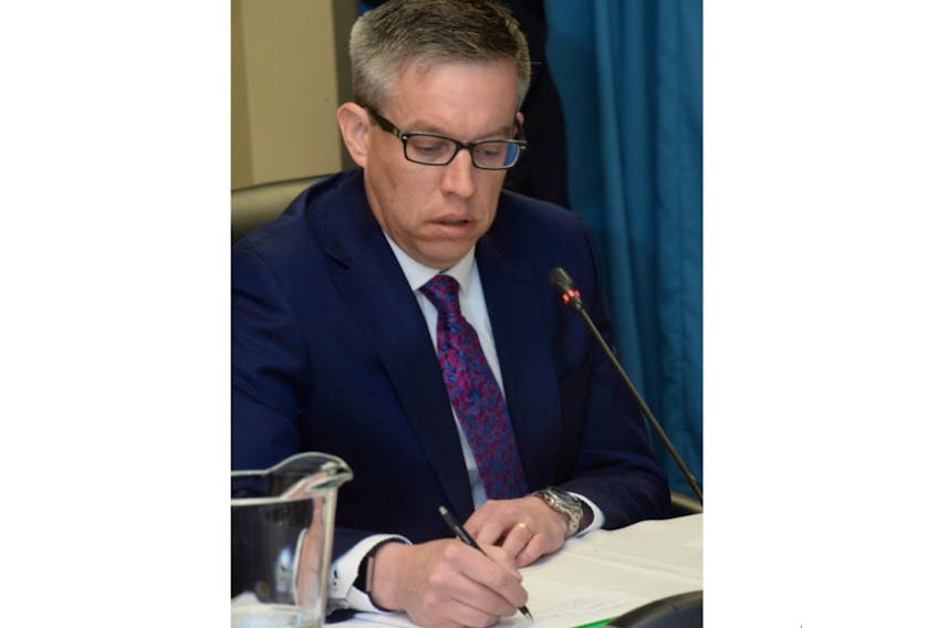Jason Kean, former deputy general project manager (transmission) with Nalcor Energy, at the Muskrat Falls Inquiry on Monday in St. John’s.