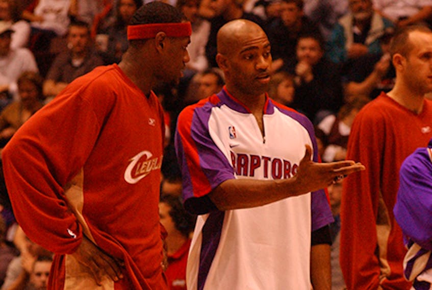 Vince Carter (right) and LeBron James at Mile One Centre in St. John’s in October 2003.