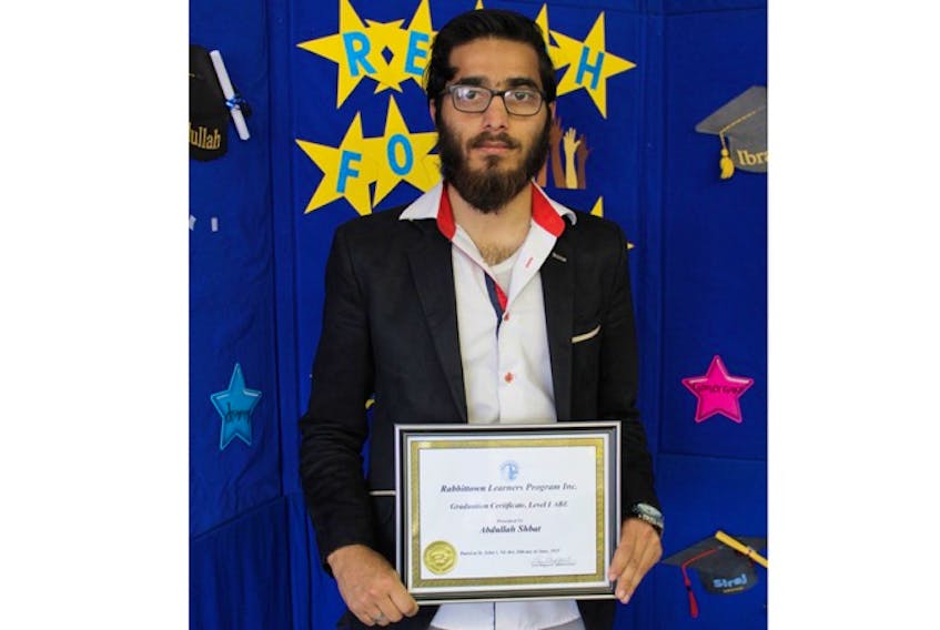 Syrian refugee Abdullah Shbat, 23, and his family escaped the war-torn country in 2012, heading to Jordan for five years before emmigrating to Newfoundland and Labrador in 2017. He was honoured, along with his brother, Ahmad, for completing the ABE Level 1 program at the Rabbittown Learners Program in St. John’s.