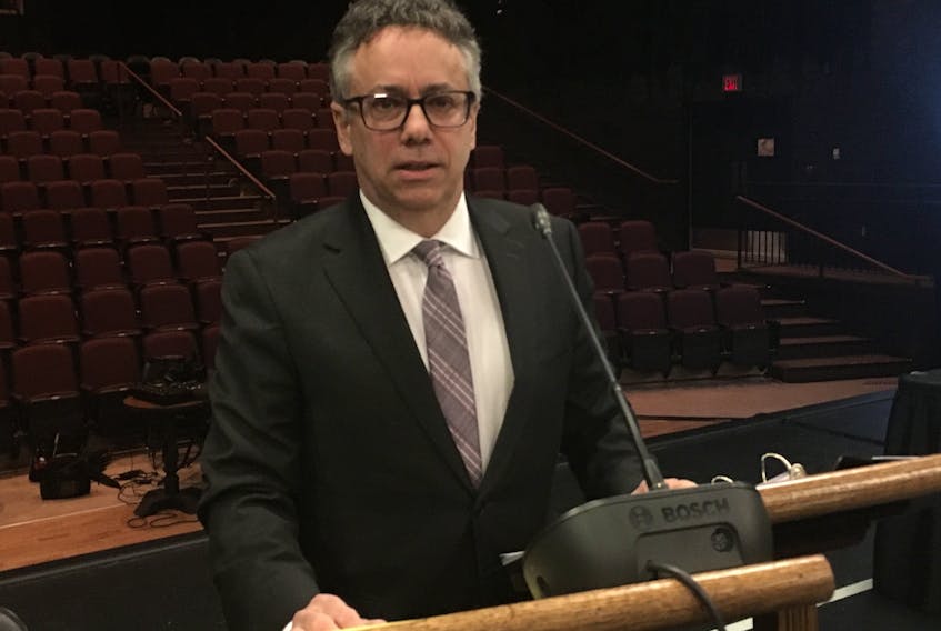 Lawyer for Astaldi Canada, Paul Burgess, prior to questioning Grant Thornton auditor Scott Shaffer at the Muskrat Falls Inquiry on Thursday in Happy Valley-Goose Bay.