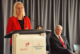 Unni Fjaer, Equinor Canada vice-president of offshore Newfoundland, speaks during a news conference announcing a framework agreement with the Government of Newfoundland and Labrador for the Bay du Nord project.