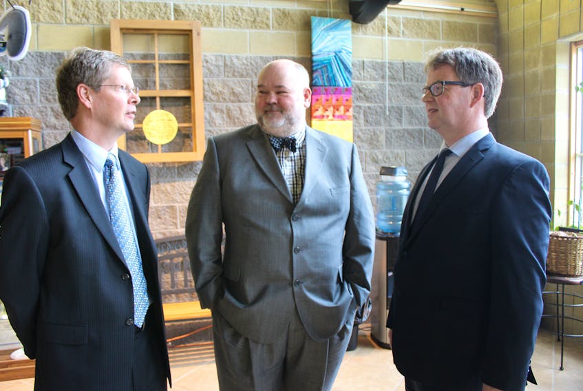 Paul Stratton (left), Auburn Warren (centre) and Bob Moulton from Nalcor Energy were called as a panel of witnesses at the Muskrat Falls Inquiry on Wednesday, speaking about forecasting for power demands and planning generation needs for the province, producing information ultimately contributing to the decision to sanction the hydroelectric project.