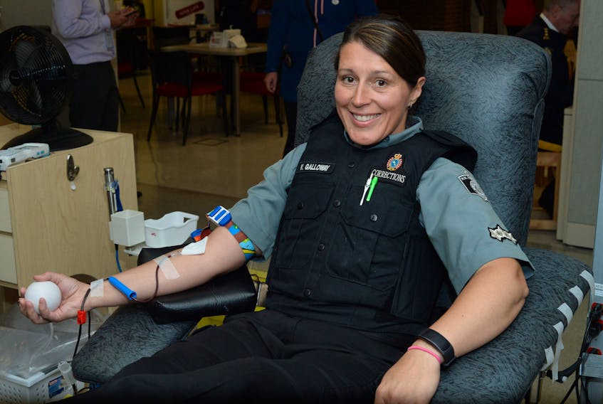 The first annual Canadian Blood Services “Sirens For Life” blood donor drive was held at the Canadian Blood Services building on Wicklow Street in St. John’s Thursday, where first responders and emergency workers from various local organizations gave the gift of life. Among them was Her Majesty’s Penitentiary correctional officer V. Galloway.