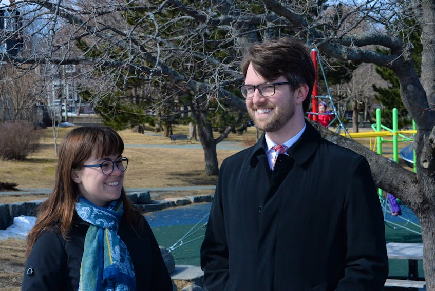 St. John’s Coun. Maggie Burton and Happy City St. John’s chair Rob Nolan addressed the media Tuesday near The Loop in Bannerman Park about the Canadian Smart Cities Challenge.