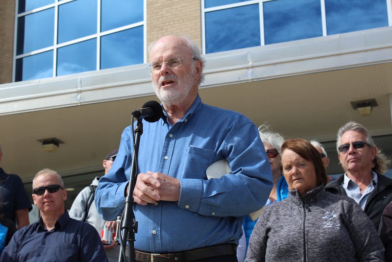 David Vardy, former chair of the Public Utilities Board (PUB) and member of the Muskrat Falls Concerned Citizens’ Coalition was a guest speaker at the rally. He said the PUB review announced last week is “three years too late.” - Juanita Mercer