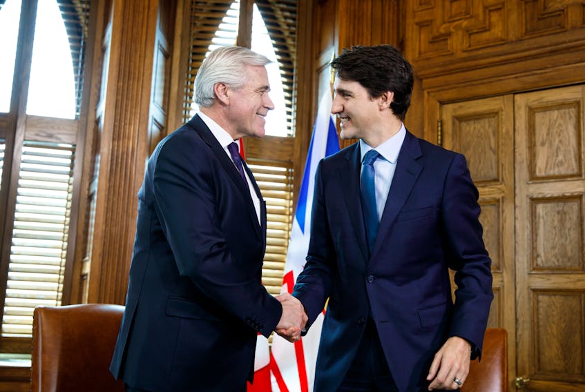 Premier Dwight Ball (left) met with Prime Minister Justin Trudeau in Ottawa on Tuesday.