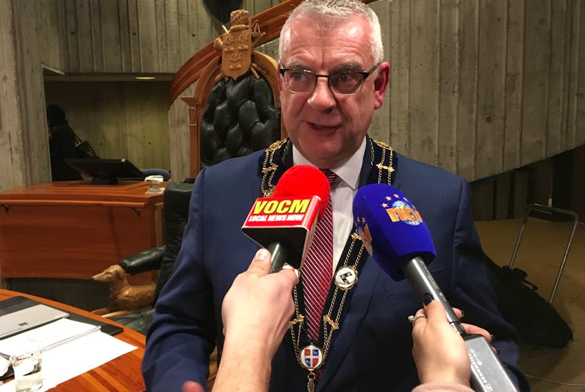 Mayor Danny Breen speaks to reporters following the St. John’s city council meeting Monday.