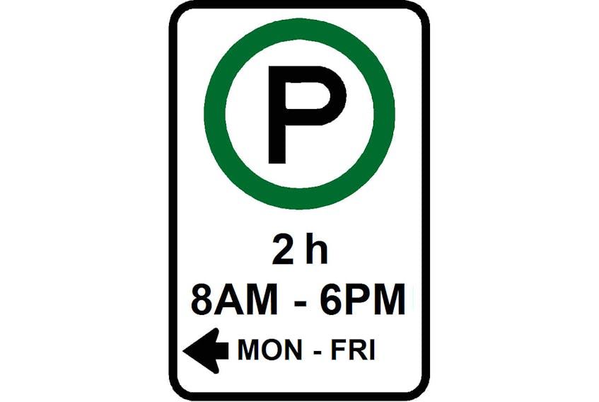 A time free parking sign in St. John's.
